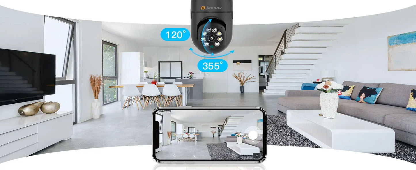 Jennov Light Bulb Security Camera, 360°/2k HD Wireless Camera, Wi-Fi Light Socket Camera for Indoor&Outdoor Home Security