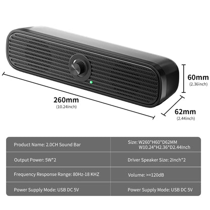 COOMAER Wired Surround Desktop PC Speaker Home Stereo 3.5Aux USB Soundbar System Computer Phone HIFI Subwoofer