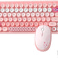 308i Pink Wireless 2.4G Keyboard and Mouse Set, Gradient Cute Round Keycaps for Retro Typewriter