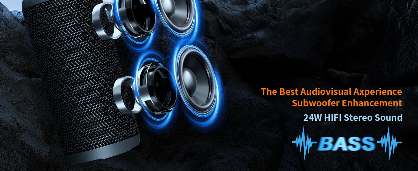 Ortizan Portable Bluetooth Speakers with Bass Boost,IPX7 Waterproof,Suporrt TF Card/AUX,RGB Lights,30H Playtime,24W Loud Drivers