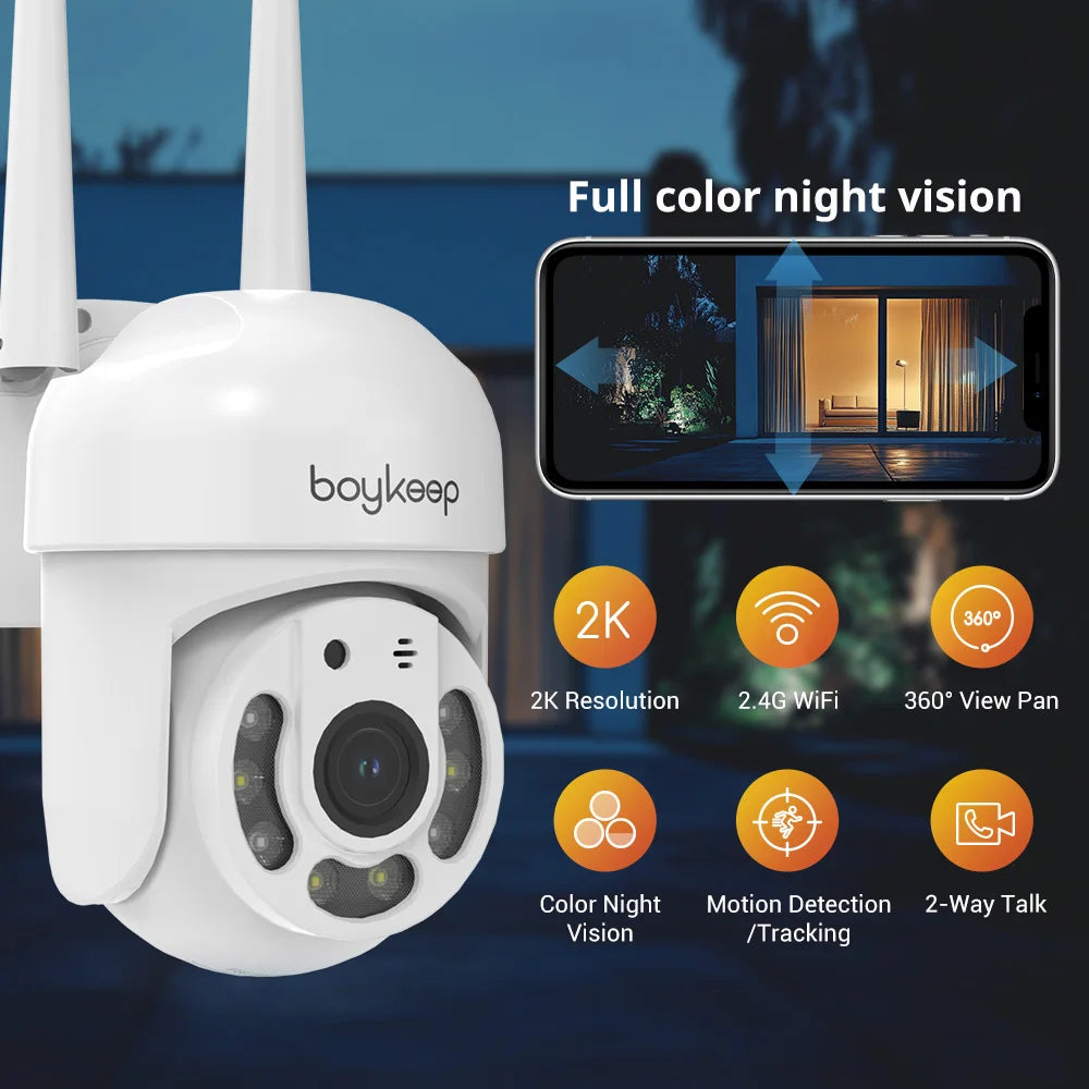 BoyKeep 3MP 2.4GHz WiFi Outdoor Home Security IP Smart Monitor Video Surveillance Camera Full Color Night Vision
