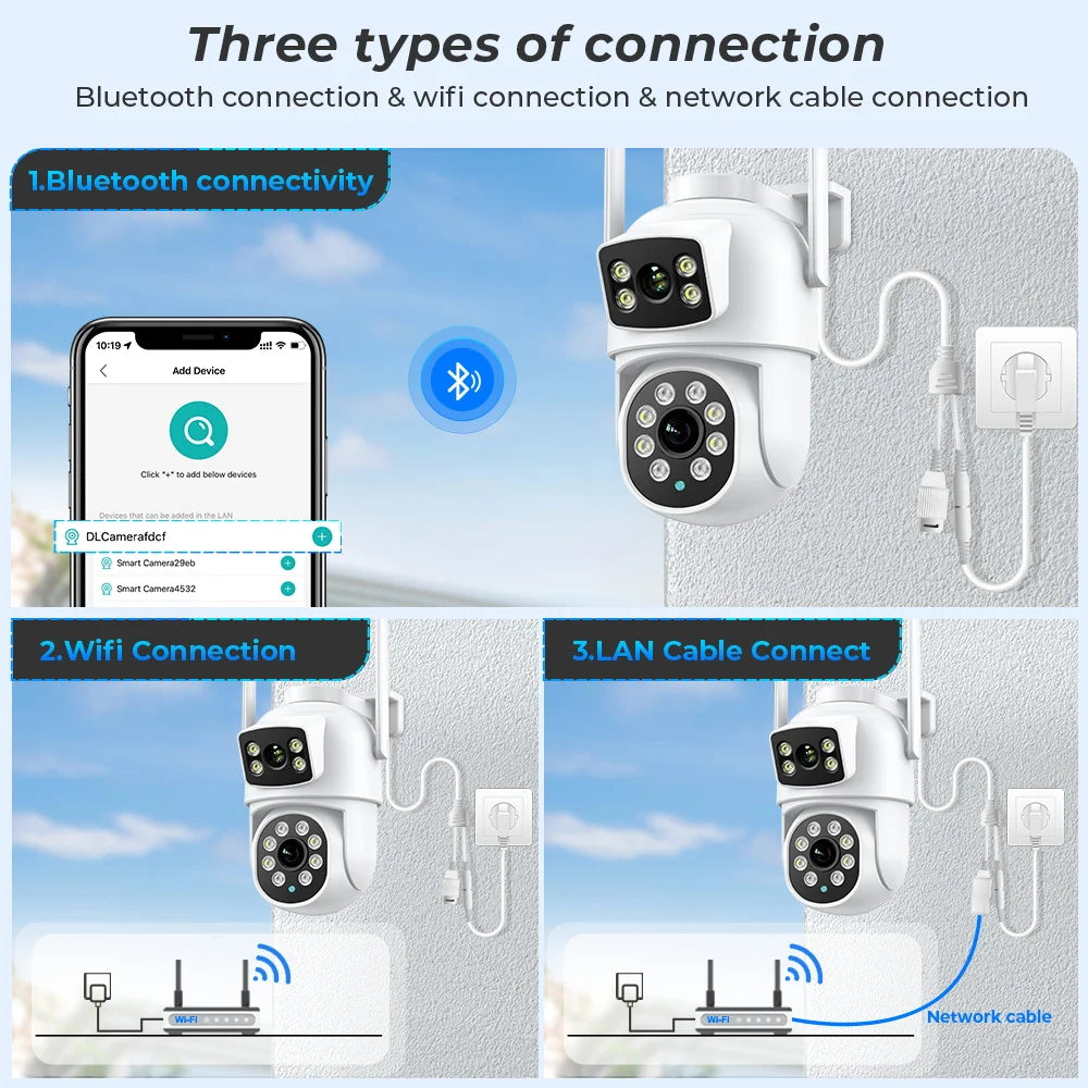 8MP 4K Outdoor Wifi Security Camera Dual Lens Dual Screens Video Surveillance Camera Home Smart Human Detection ICSEE APP