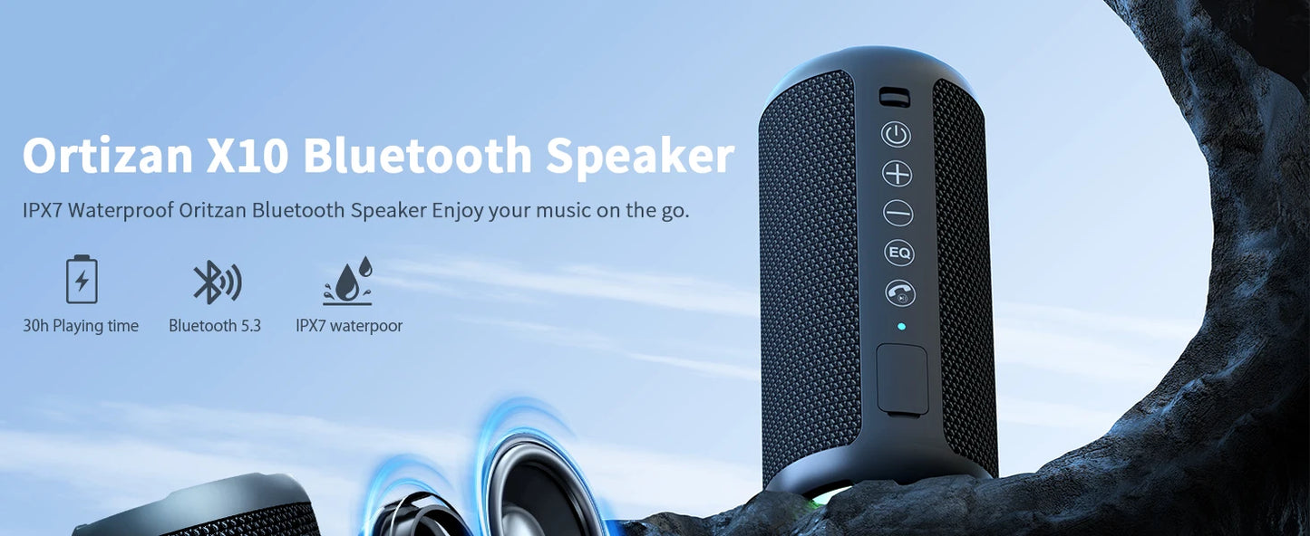 Ortizan Portable Bluetooth Speakers with Bass Boost,IPX7 Waterproof,Suporrt TF Card/AUX,RGB Lights,30H Playtime,24W Loud Drivers