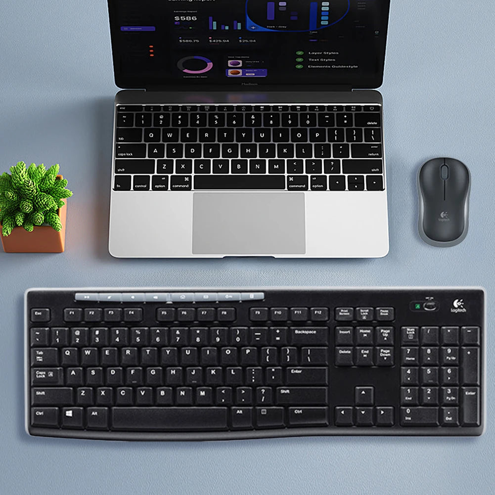 Logitech MK270 Wireless Keyboard Mouse Set Office 2.4G Computer 104 Keys Full Size Keyboard with USB Receiver 1000dpi for PC