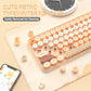 308i Pink Wireless 2.4G Keyboard and Mouse Set, Gradient Cute Round Keycaps for Retro Typewriter