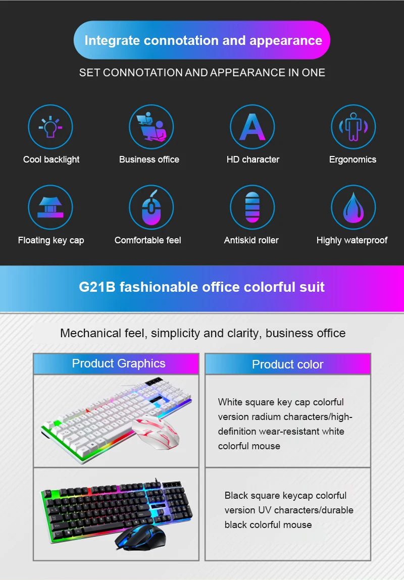Keyboard Mouse Set G21B-RGB-BA Mechanical Gaming Keyboard And Mouse Combo Wired RGB   Computer Laptop Gamer
