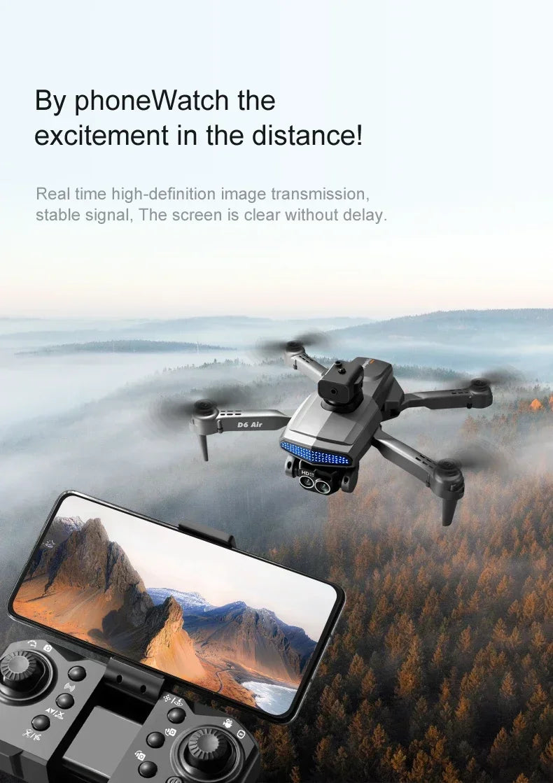 New D6 8K Drone Professional HD Dual Camera Optical Flow Localization Obstacle Avoidance WIFI FPV RC Foldable Quadcopter Toys
