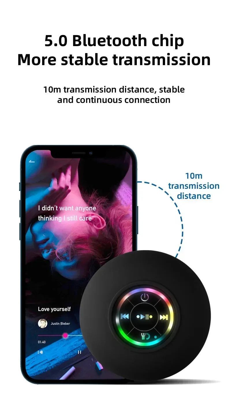 Portable Bluetooth Audio Ipx4 Waterproof Led Lights Bathroom Outdoor Large Suction Cup Can Be Adsorbed Wall Speaker