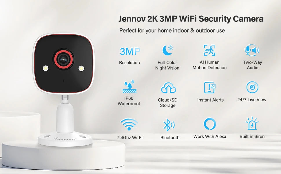Jennov Outdoor/Indoor Security Cameras 5Ghz/2.4Ghz, 2K HD Wireless WiFi/Pet Dog Cat Baby Monitor Camera for Home Security IP66