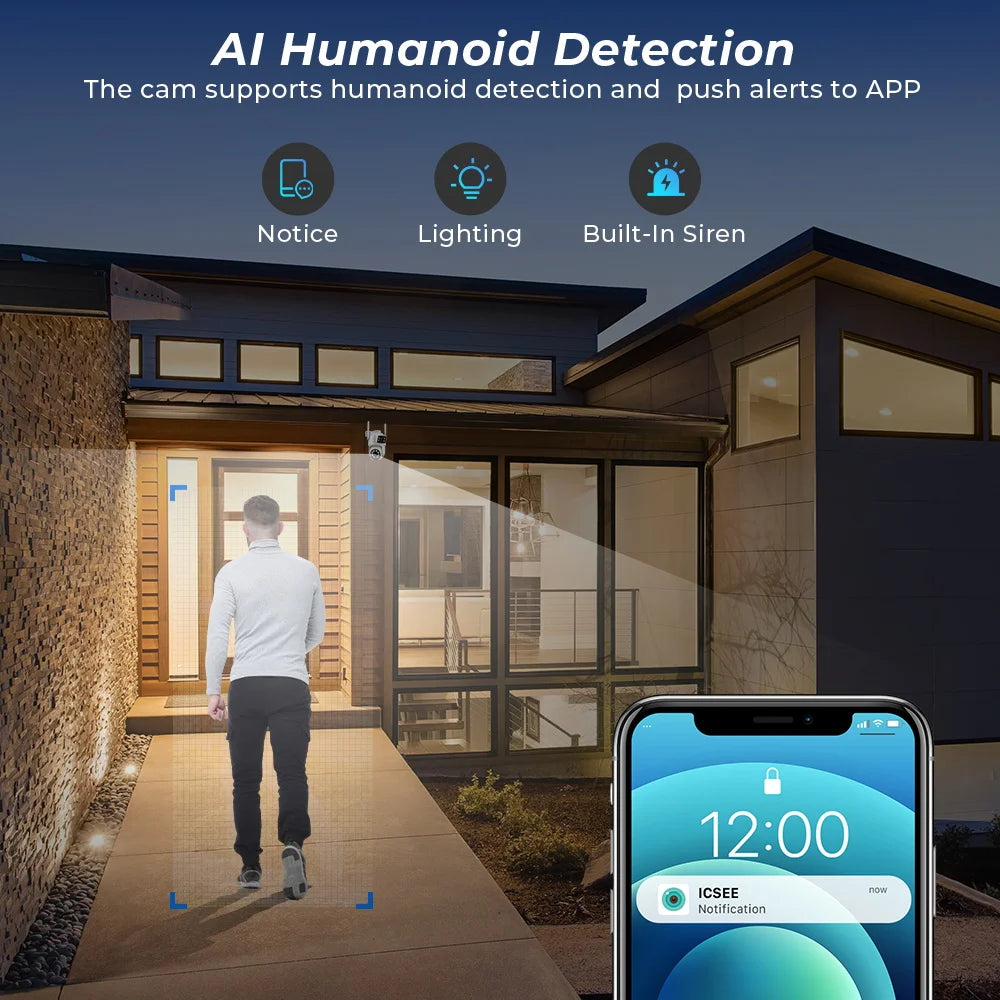 8MP 4K Outdoor Wifi Security Camera Dual Lens Dual Screens Video Surveillance Camera Home Smart Human Detection ICSEE APP