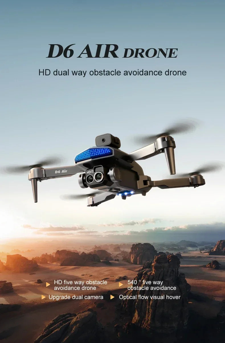 New D6 8K Drone Professional HD Dual Camera Optical Flow Localization Obstacle Avoidance WIFI FPV RC Foldable Quadcopter Toys