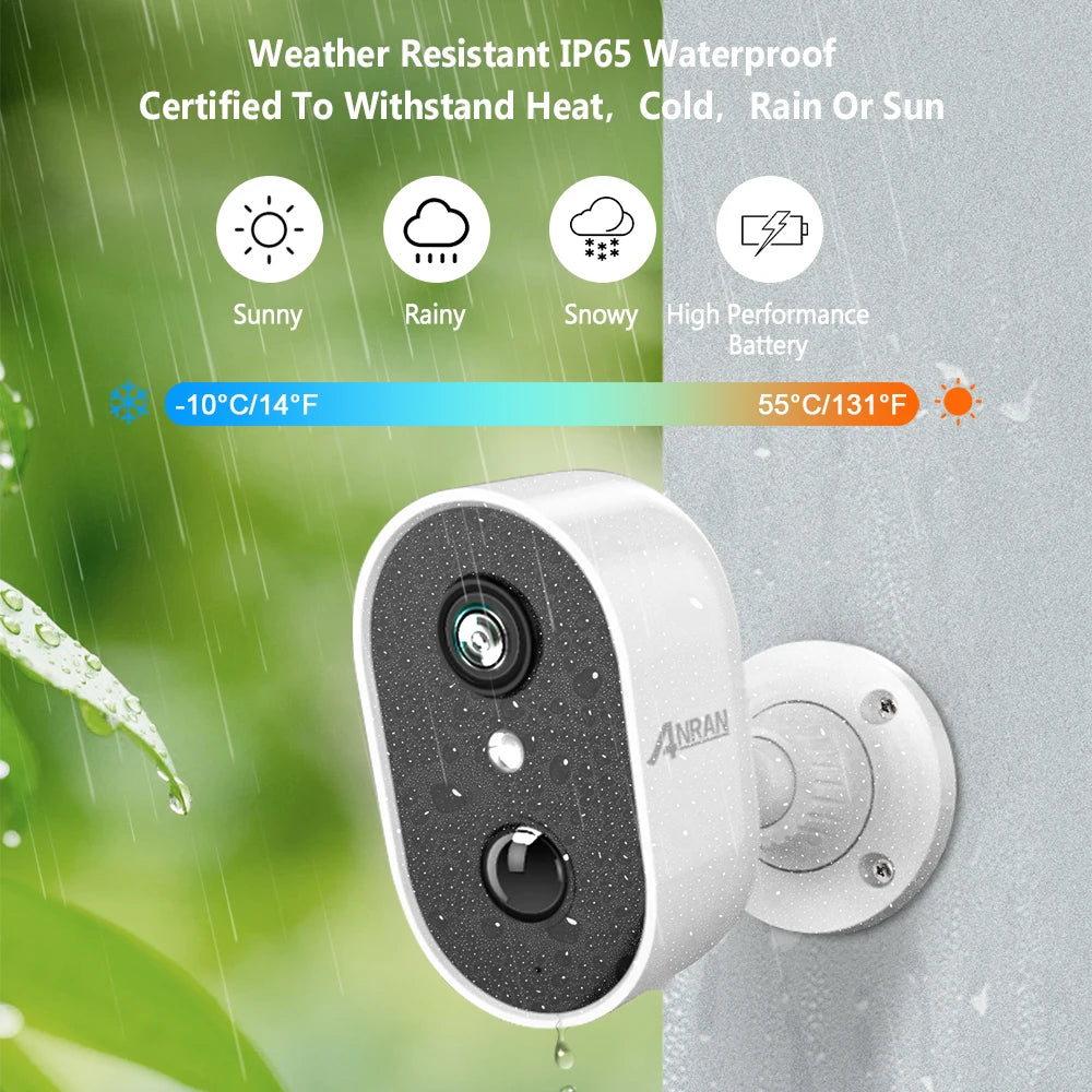 ANRAN 2K Rechargeable Battery Camera 2.4G WiFi Camera Wireless Home Surveillance Security Cameras PIR ,IP65 ,work with ANRAN app