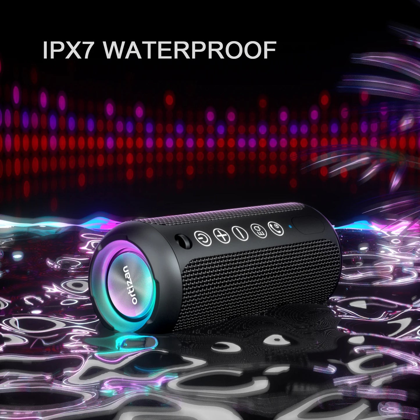Ortizan Portable Bluetooth Speakers with Bass Boost,IPX7 Waterproof,Suporrt TF Card/AUX,RGB Lights,30H Playtime,24W Loud Drivers