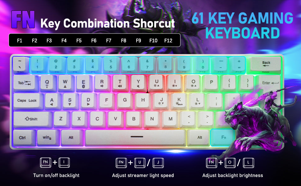 MAMNASNAKE L500 Wireless Gaming Keyboard and Mouse Combo, Mechanical Feeling Keyboard with Bluetooth 5.1&2.4G Wireless Dual Mode