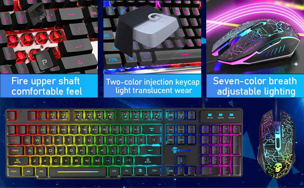 MAMBASNAKE x KUIYN T6 Wired Gaming Keyboard and Mouse Combo with Rainbow LED Backlight