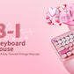 308i Pink Wireless 2.4G Keyboard and Mouse Set, Gradient Cute Round Keycaps for Retro Typewriter