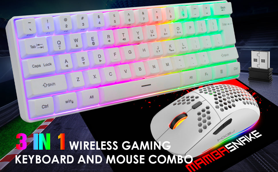 MAMNASNAKE L500 Wireless Gaming Keyboard and Mouse Combo, Mechanical Feeling Keyboard with Bluetooth 5.1&2.4G Wireless Dual Mode